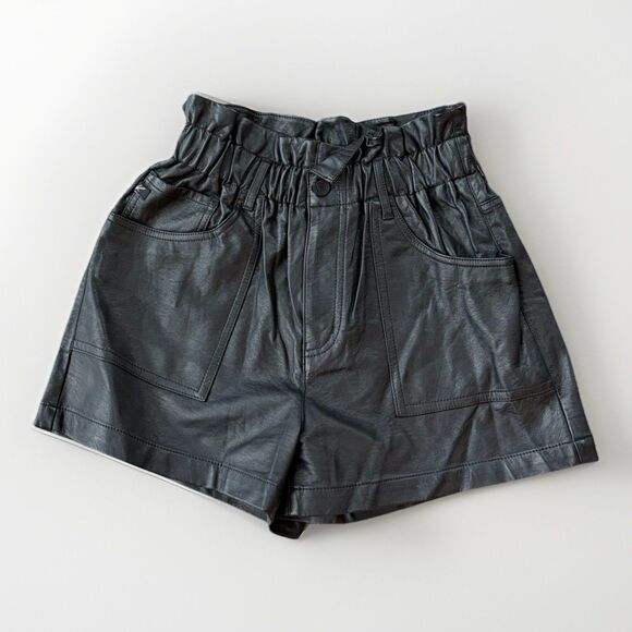 KanCan Pants - Kancan Black Faux Leather Paperbag Shorts Size M